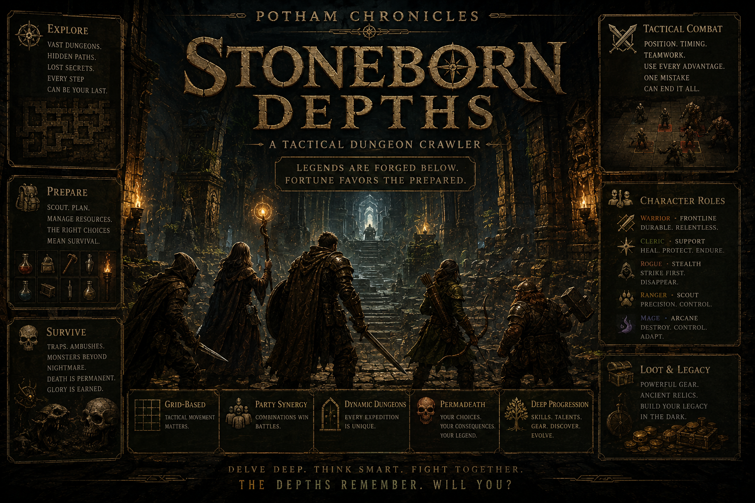 Stoneborn Depths fantasy-themed concept artwork