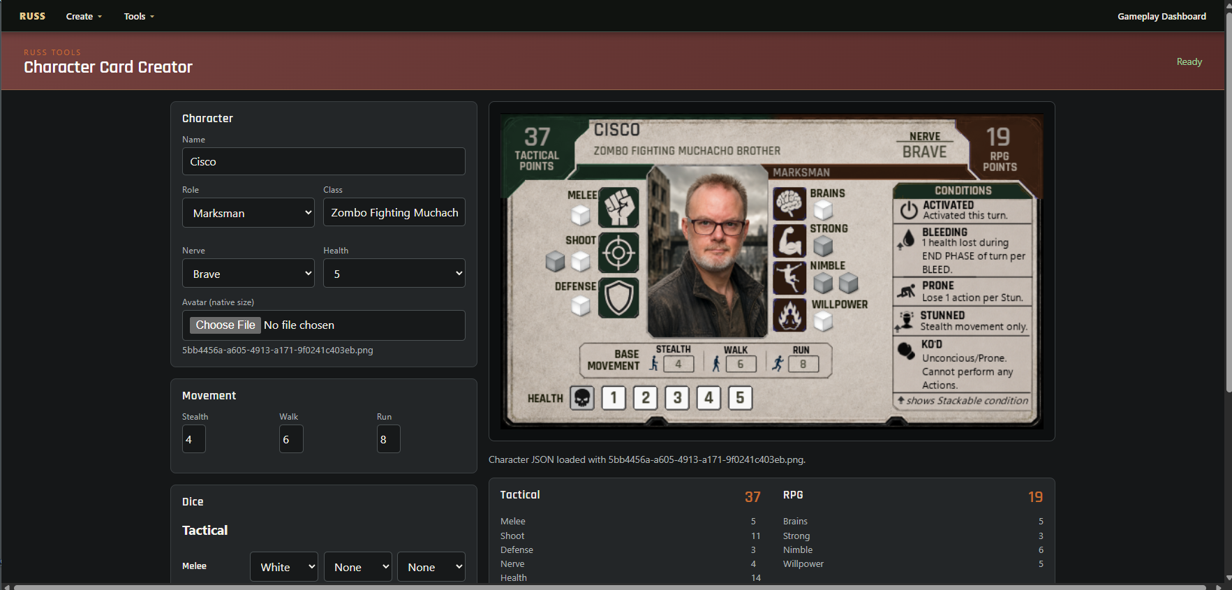 Completed Character in the Character Card Creator