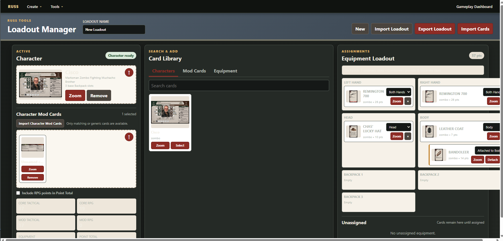 Core Character and Character Mod Card imported into Loadout Manager