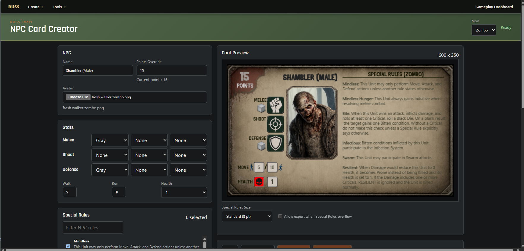 Completed NPC in the NPC Card Creator