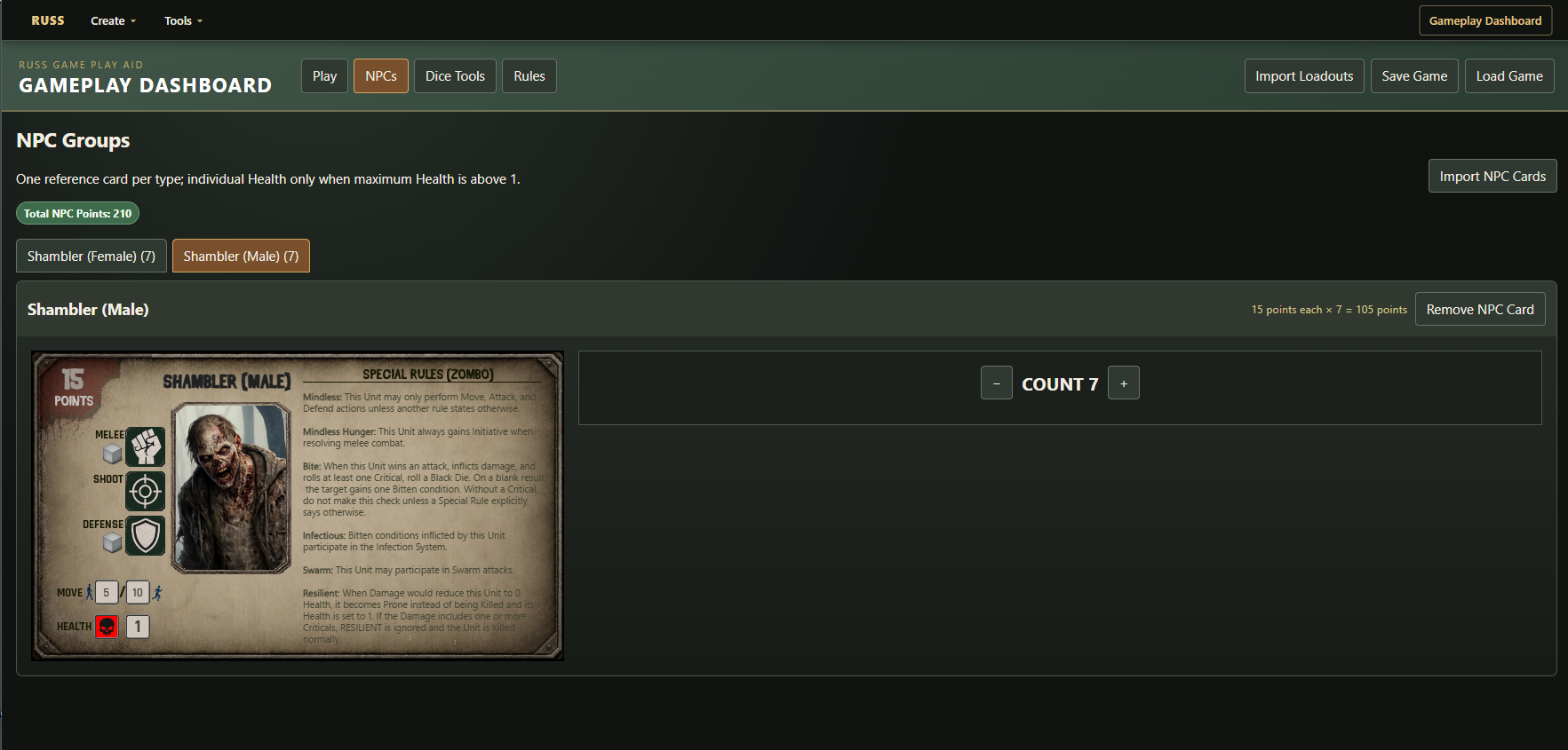 NPC group imported and configured in the Gameplay Dashboard